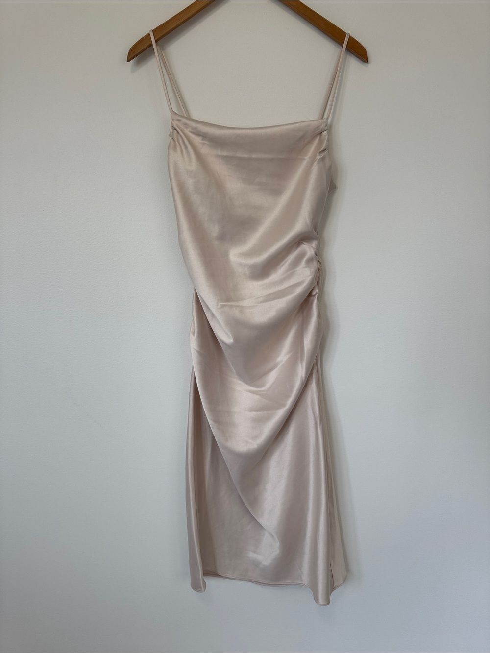 BHLDN Emery Square-Neck Stretch Satin Midi Dress Bridesmaid Champagne Medium